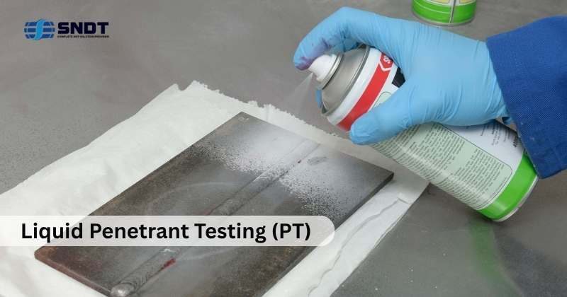 Liquid Penetrant Testing (PT) Developer applied on test piece in liquid penetrant testing process